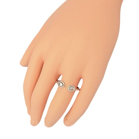 Aquamarine Pear Open Front Ring Sz 10 Rhodium Plated Marquise pretty - Picture 4 of 16